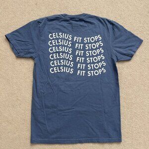 Celsius Fit Stops Cotton T-Shirt, Blue, Unisex Adult Small, New, Never Worn
